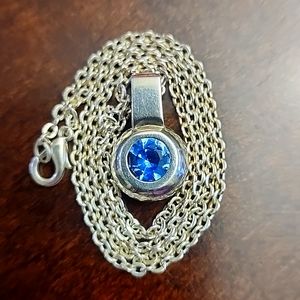 Blue Sapphire flush Pendant and Sterling Silver 18" chain
